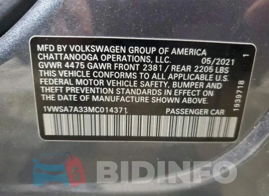 1VWSA7A33MC014371 Photo# 13