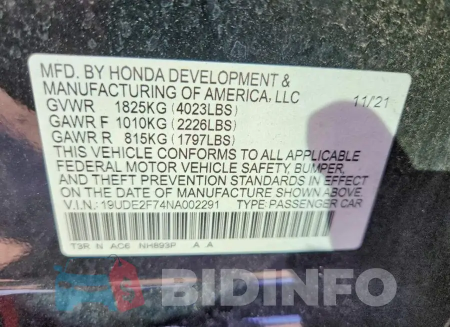 19UDE2F74NA002291 Photo# 13