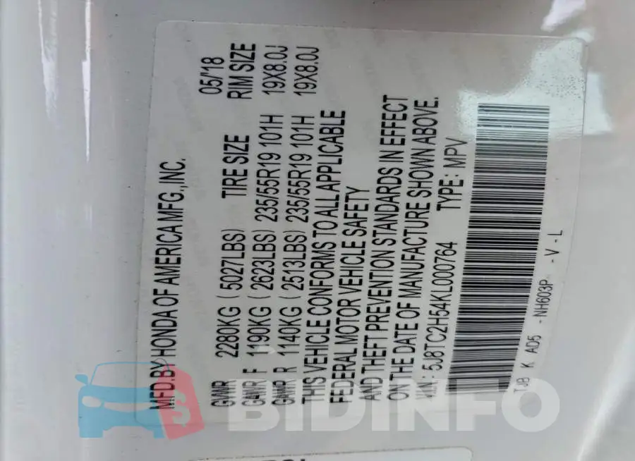 5J8TC2H54KL000764 Photo# 12