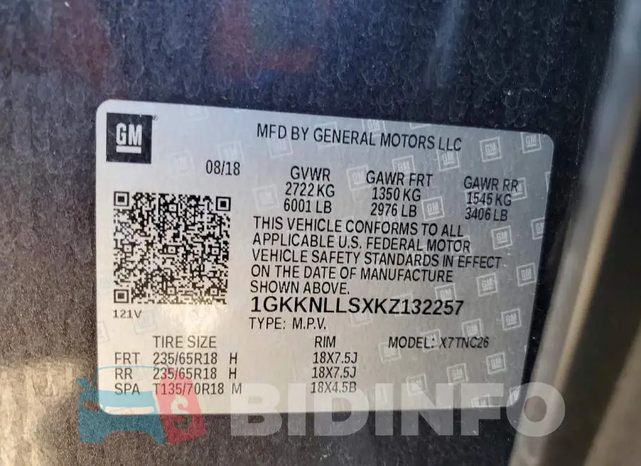 1GKKNLLSXKZ132257 Photo# 14