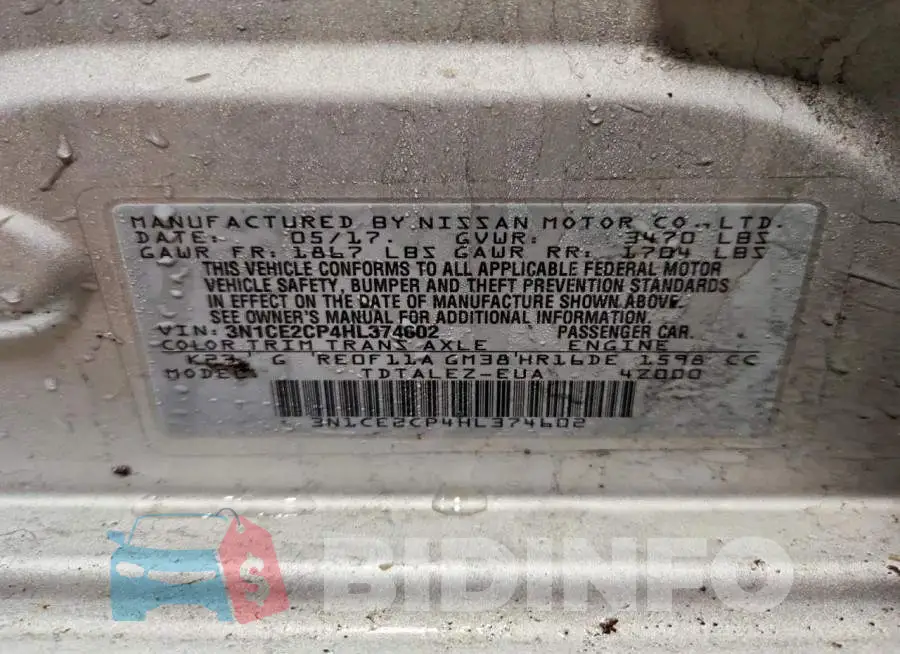 3N1CE2CP4HL374602 Photo# 12