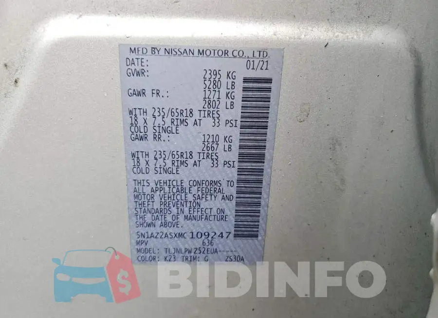 5N1AZ2ASXMC109247 Photo# 13