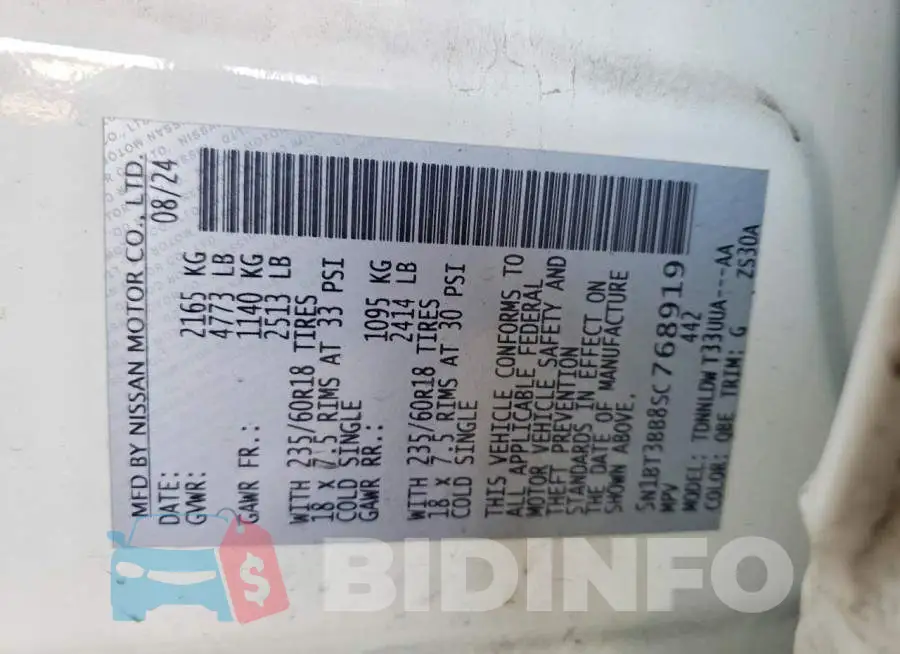 5N1BT3BB8SC768919 Photo# 13