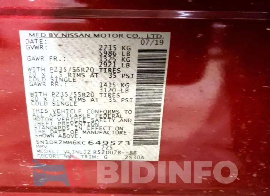 5N1DR2MM6KC649573 Photo# 13