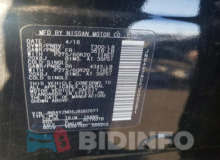 JN8AY2ND5JX002571 Photo# 14