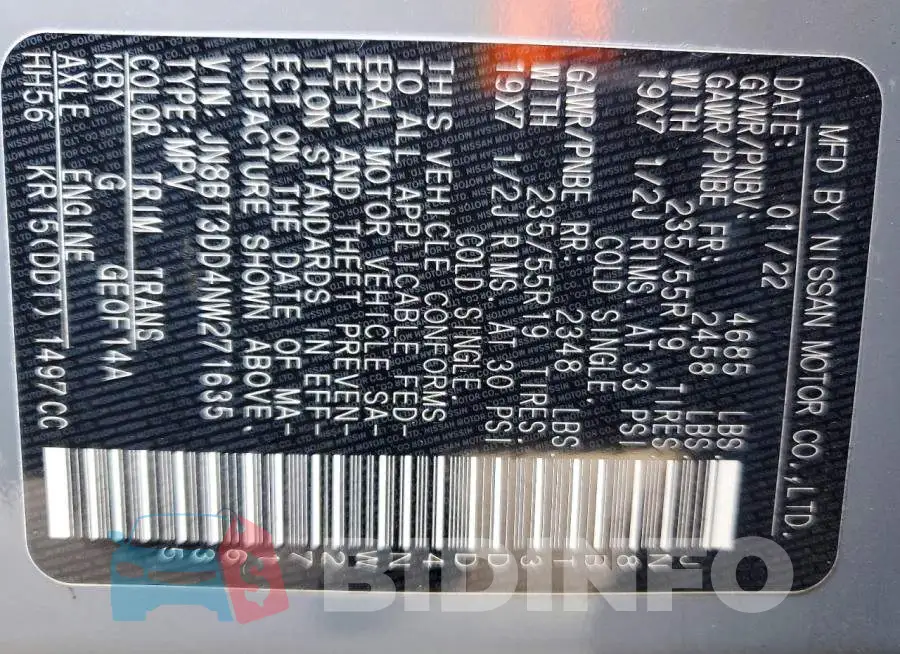 JN8BT3DD4NW271635 Photo# 13