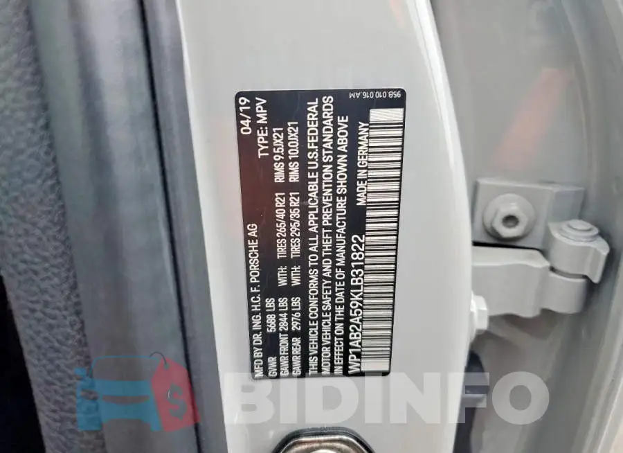 WP1AB2A59KLB31822 Photo# 13