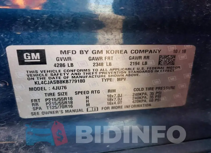 KL4CJASB8KB779180 Photo# 12