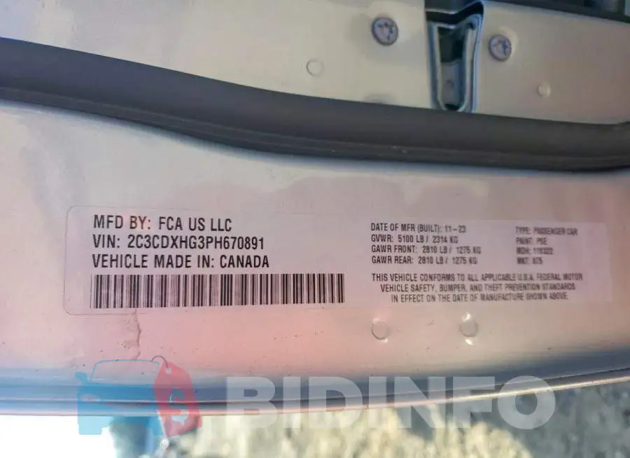 2C3CDXHG3PH670891 Photo# 12