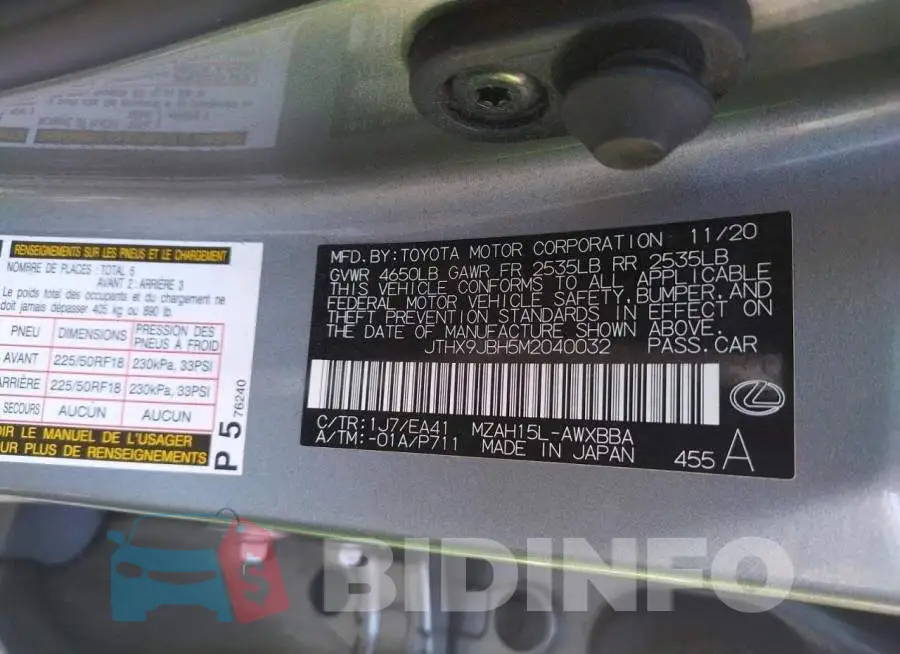 JTHX9JBH5M2040032 Photo# 13