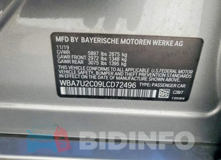 WBA7U2C09LCD72496 Photo# 12