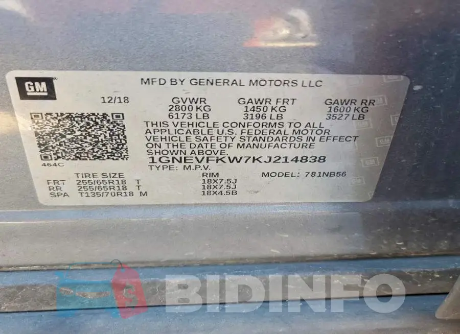 1GNEVFKW7KJ214838 Photo# 13