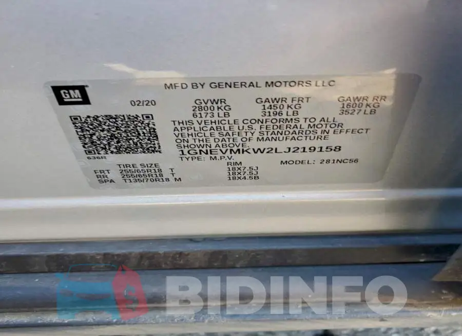 1GNEVMKW2LJ219158 Photo# 13
