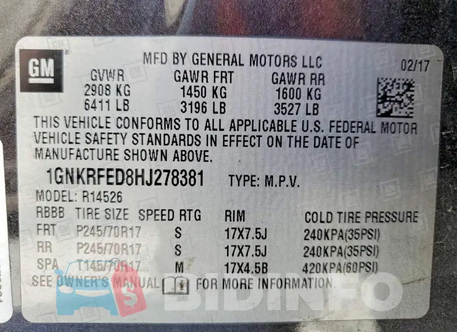 1GNKRFED8HJ278381 Photo# 13