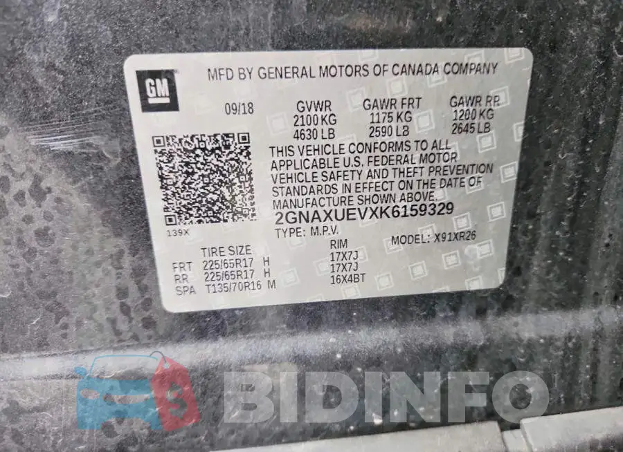 2GNAXUEVXK6159329 Photo# 12