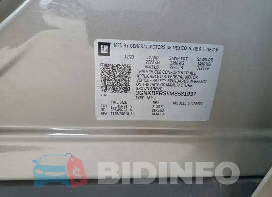 3GNKBFRS5MS531937 Photo# 13
