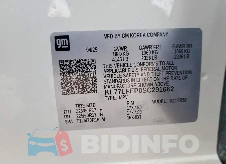 KL77LFEP0SC291662 Photo# 11