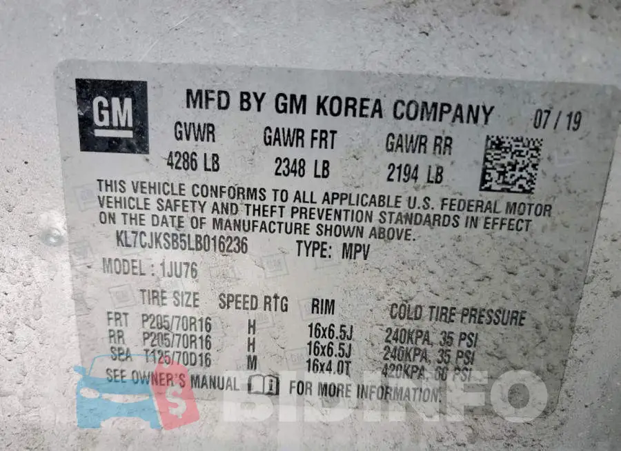 KL7CJKSB5LB016236 Photo# 13