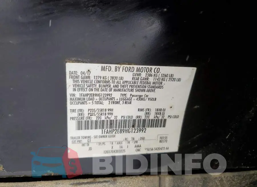 1FAHP2E89HG123992 Photo# 12