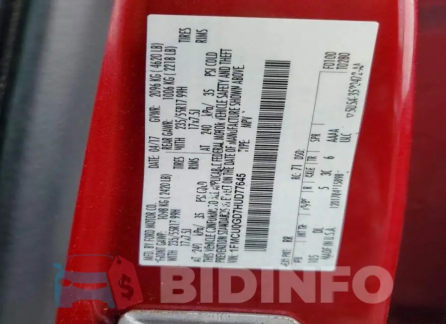 1FMCU0GD7HUD77645 Photo# 13