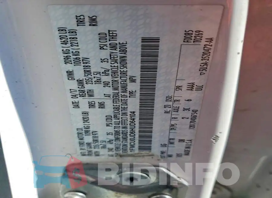 1FMCU0JD6HUD64104 Photo# 13