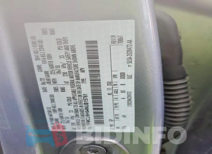 1FMCU9H64NUB15761 Photo# 12
