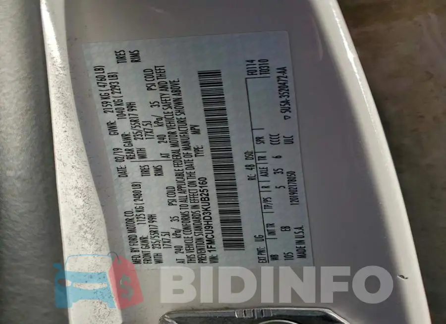 1FMCU9HD3KUB25160 Photo# 13