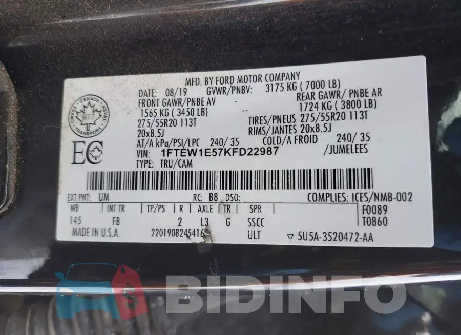 1FTEW1E57KFD22987 Photo# 12
