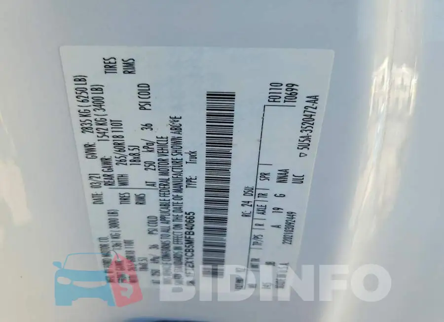 1FTEX1CB5MFB40665 Photo# 13