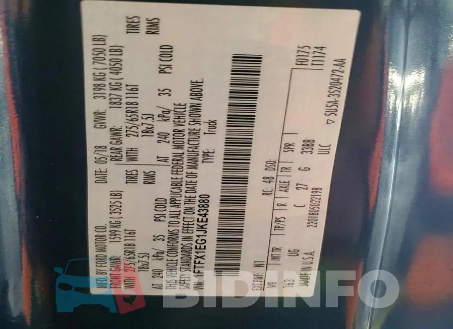 1FTFX1EG1JKE43880 Photo# 12