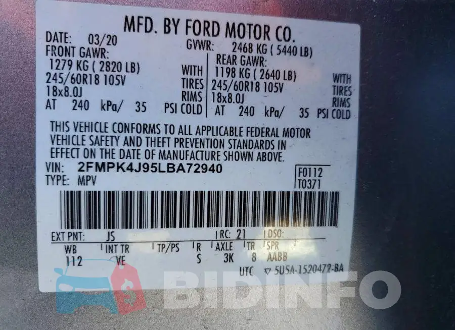 2FMPK4J95LBA72940 Photo# 13