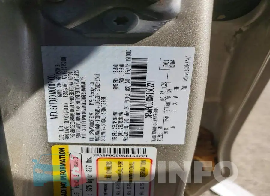 3FA6P0CD0KR150221 Photo# 12