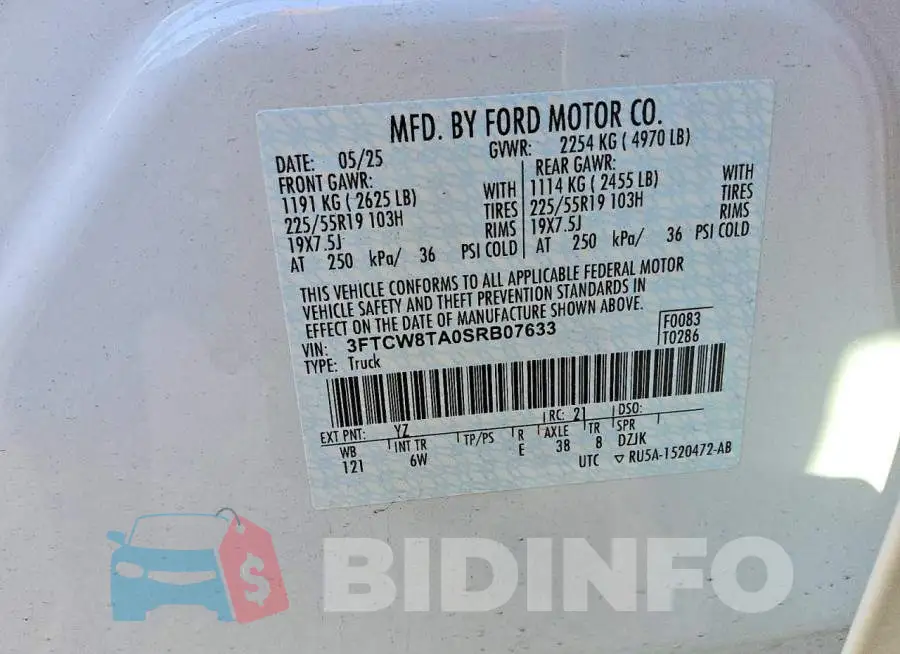3FTCW8TA0SRB07633 Photo# 12