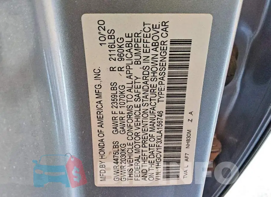 1HGCV1F3XLA156746 Photo# 12