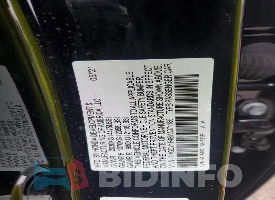 1HGCV1F48MA071186 Photo# 12