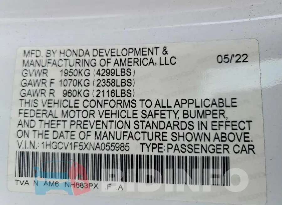 1HGCV1F5XNA055985 Photo# 13