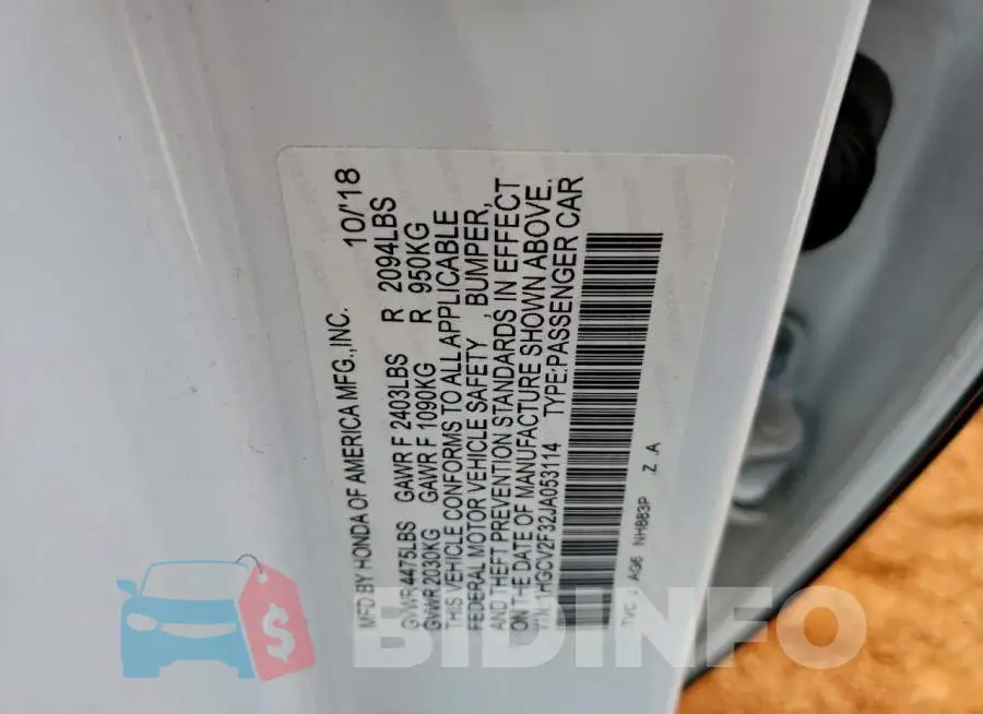 1HGCV2F32JA053114 Photo# 12