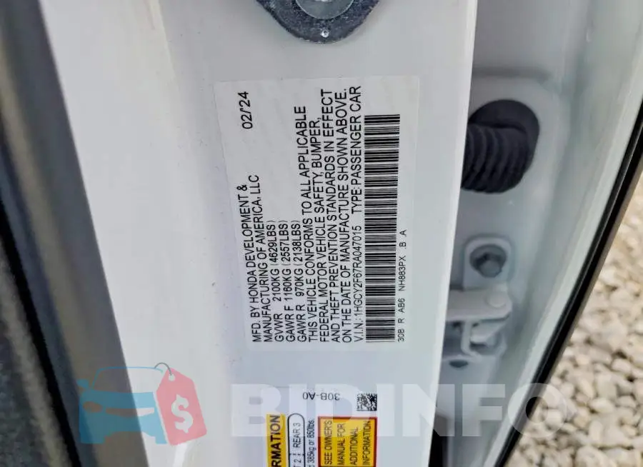 1HGCY2F67RA047015 Photo# 12