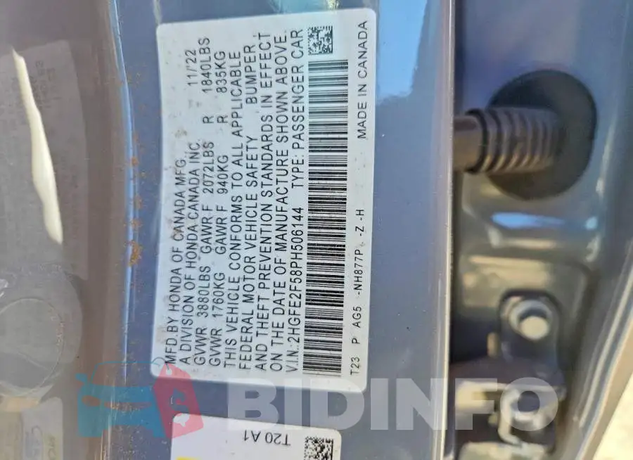 2HGFE2F58PH506144 Photo# 12