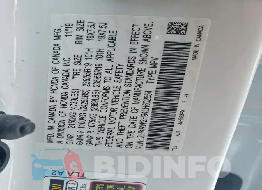 2HKRW2H94LH602654 Photo# 13