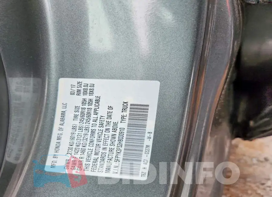 5FPYK3F53HB030910 Photo# 12