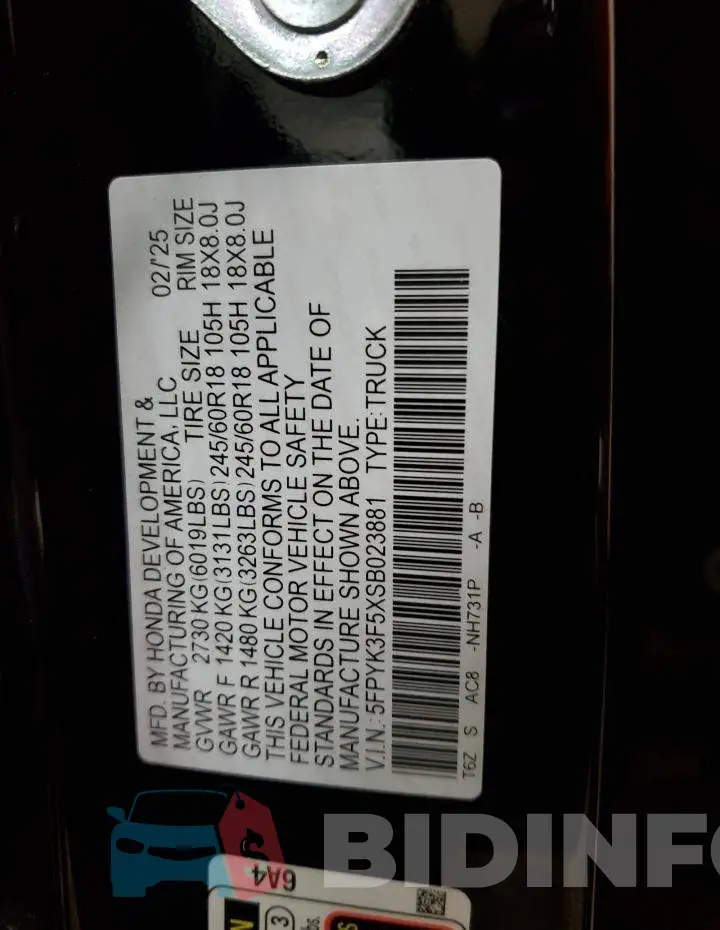 5FPYK3F5XSB023881 Photo# 13