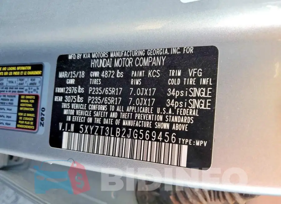 5XYZT3LB2JG569456 Photo# 12