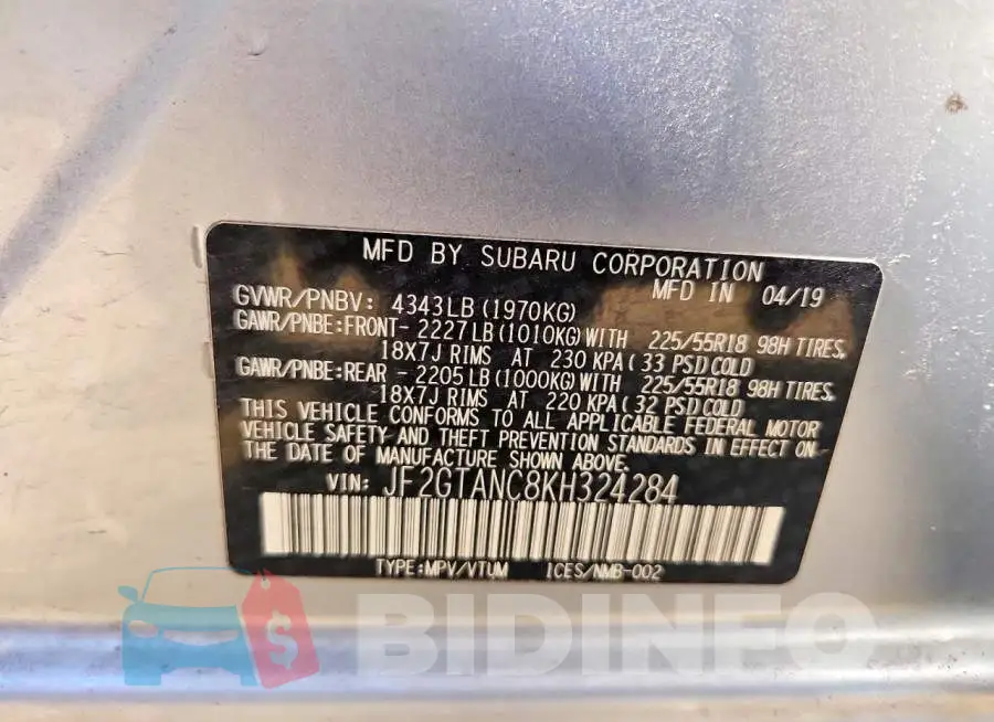 JF2GTANC8KH324284 Photo# 12
