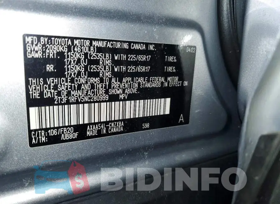 2T3F1RFV5NC280999 Photo# 7
