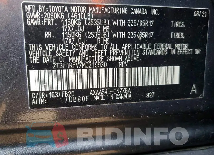2T3F1RFV7MC219930 Photo# 14