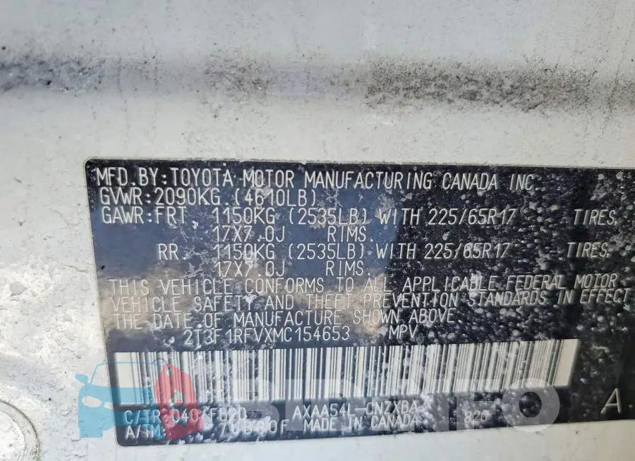2T3F1RFVXMC154653 Photo# 12
