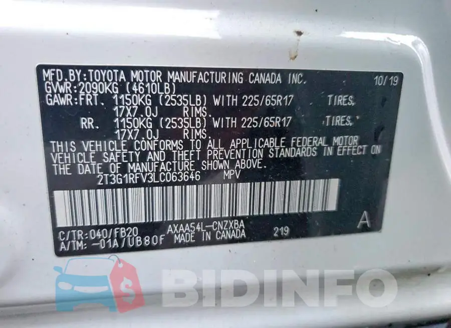 2T3G1RFV3LC063646 Photo# 13