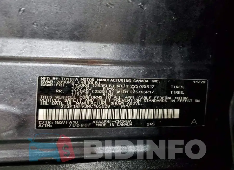 2T3P1RFV3MC165028 Photo# 13