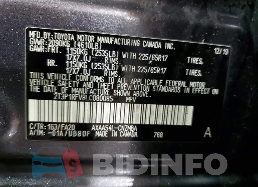 2T3P1RFV8LC080085 Photo# 14